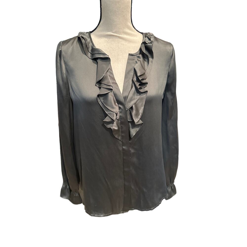 Women’s Jose 100% Silk Ruffled Office Wear Top. Size Medium
